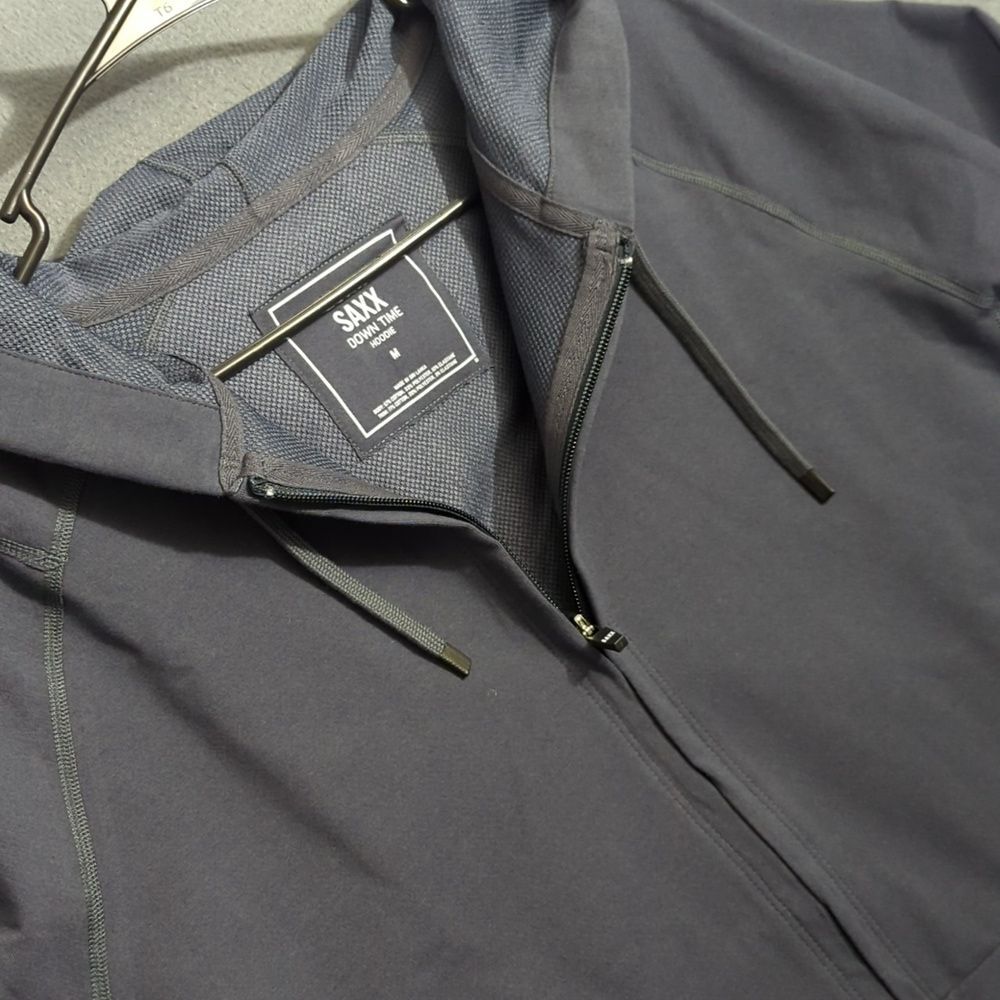Saxx Hoodie Men's M Gray Down Time Full Zip Hooded Sweatshirt Pockets Loungewear
